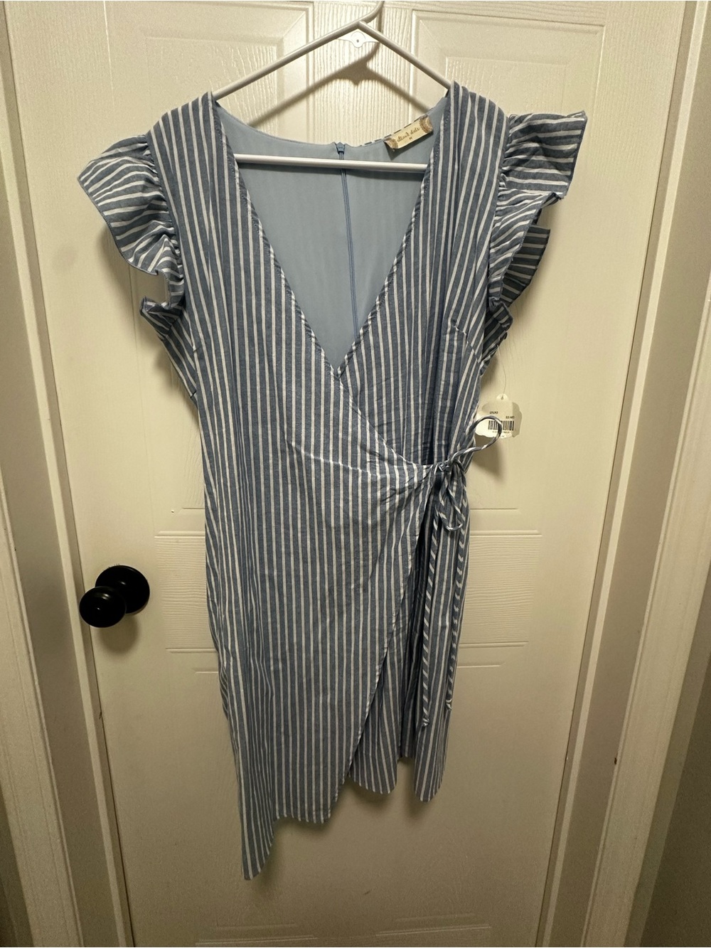 Altar'd State Blue and White Striped Wrap Midi Dress